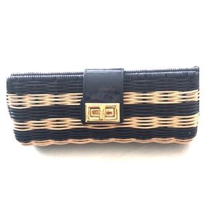 J crew rattan and navy striped clutch